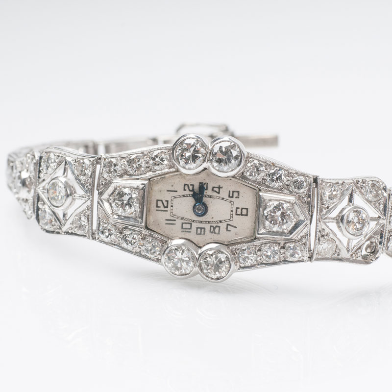 Art-Déco Damen-Armbanduhr mit Diamant-Besatz von Eta