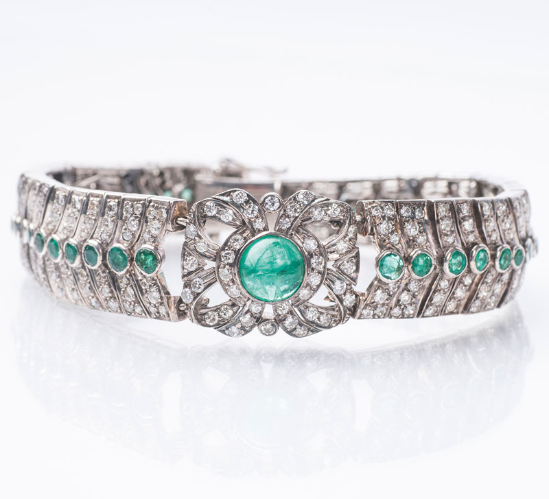 Armband mit Brillant- und Smaragd-Besatz im Art-Déco Stil