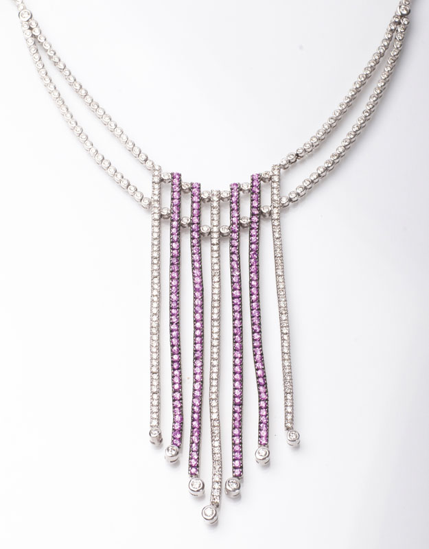 A modern pink-sapphire diamond necklace