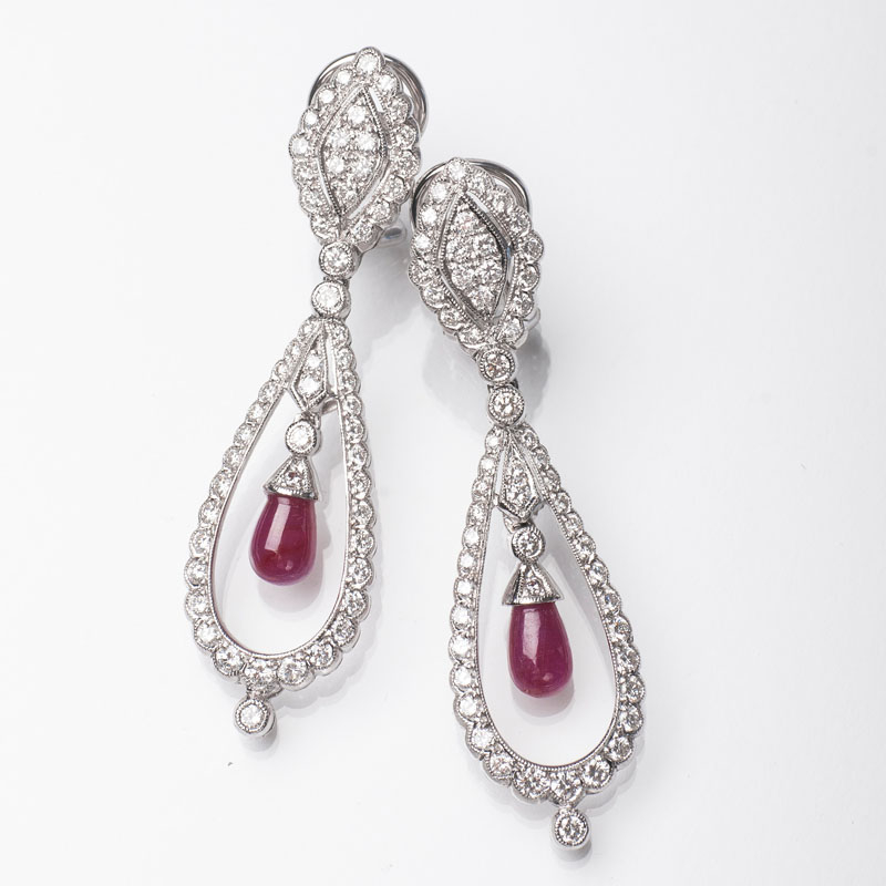 A pair of ruby diamond earpendants