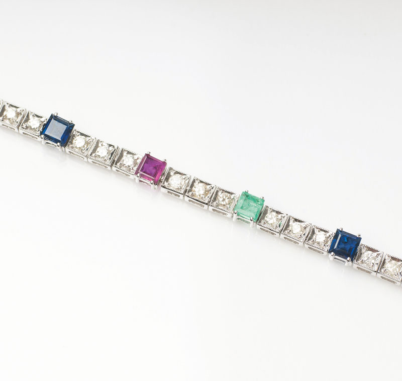 Saphir-Rubin-Smaragd-Armband mit Brillanten