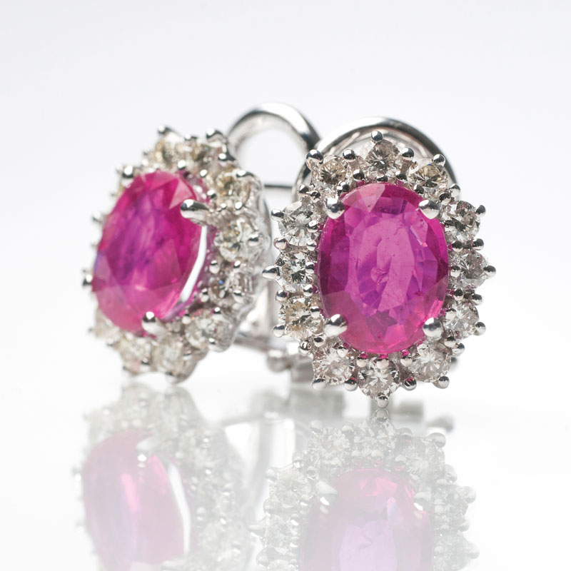 A pair of ruby diamond earrings