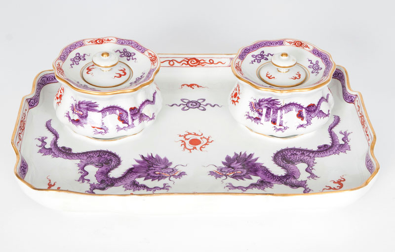 A Meissen writing-set 'Rich Ming-dragon in purple'