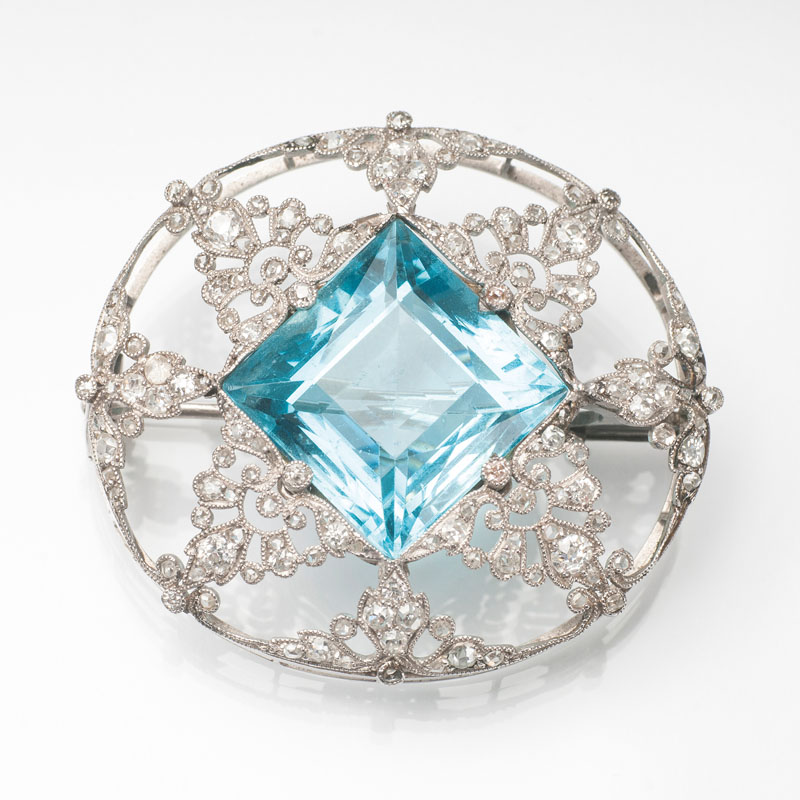 Edwardian Aquamarin-Diamant-Brosche