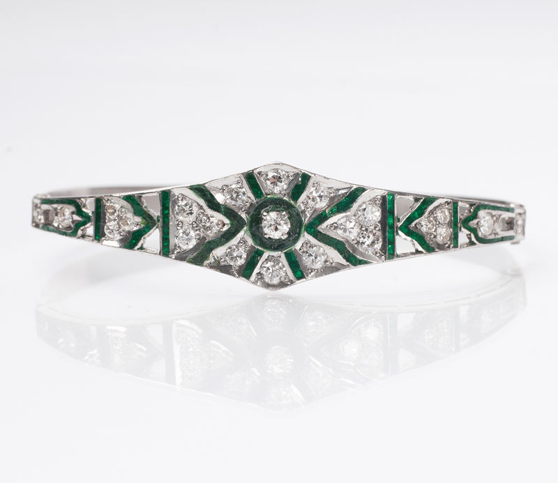 A diamond bangle bracelet in the style of Art-Déco
