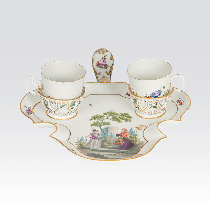 A rare 'Presentoir' with two chocolate beaker A rare 'Presentoir' with two chocolate beaker
