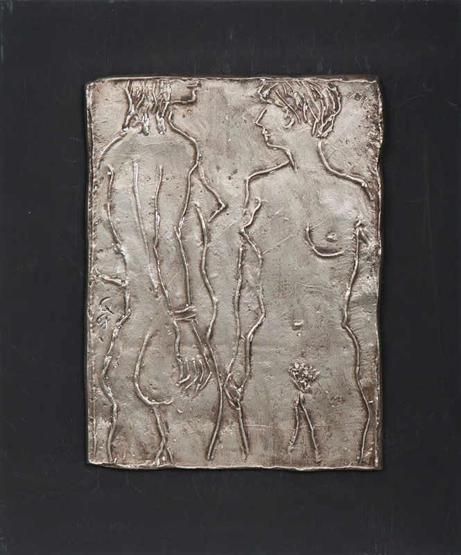 A bronze relief 'Two female nudes'