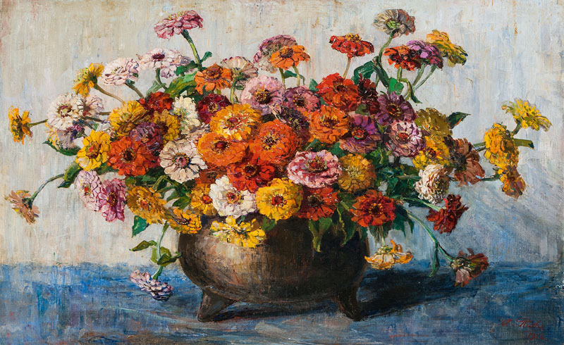 Blumenstillleben mit Zinnien