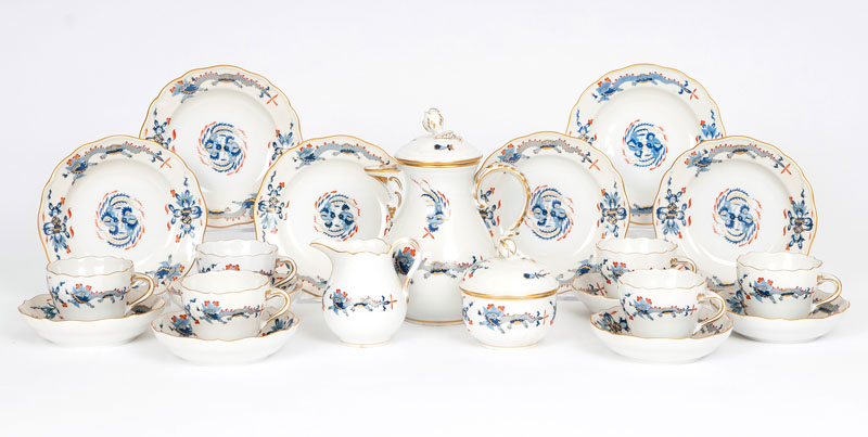 A Meissen mocca service 'Blue Dragon' for 6 persons