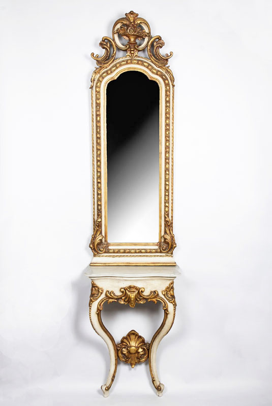 A mirror with console table in rococo style A mirror with console table in rococo style