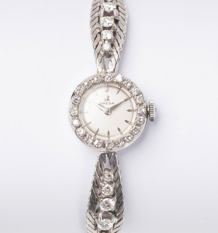Damen-Vintage-Uhr mit Diamant-Besatz von Omega