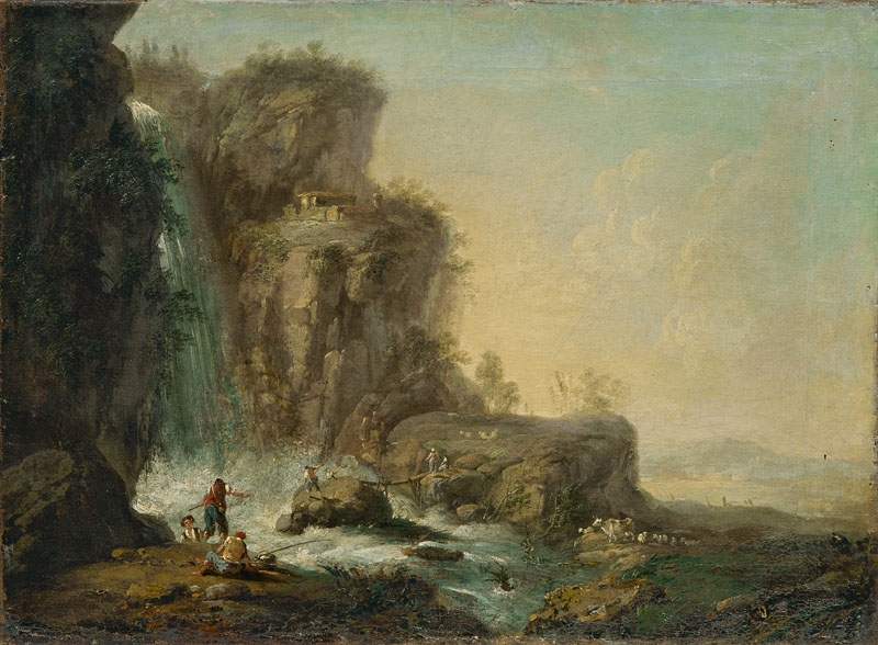 Waterfall with Anglers and Herdsmen