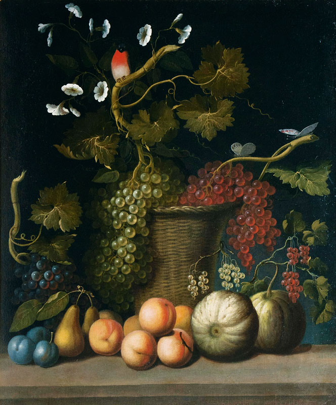 Fruit Still Life with a Bird a Butterflies