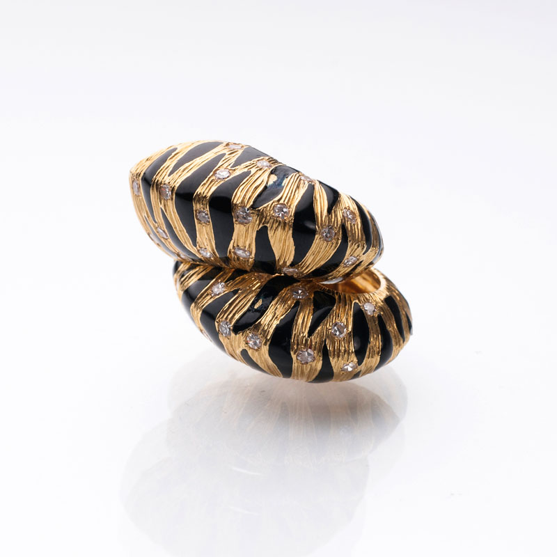A pair of gold diamond earrings 'Zebra' by Fred Paris