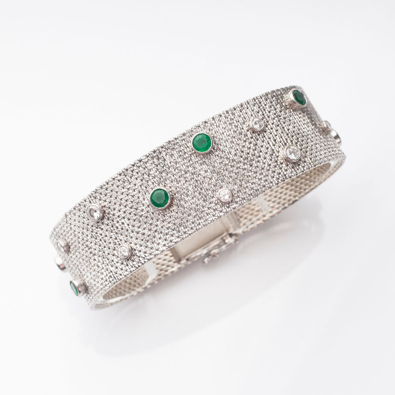 Milanaise-Armband mit Brillanten und Smaragden