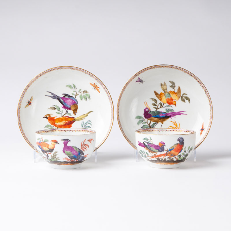 A pair of cups with exotic birds