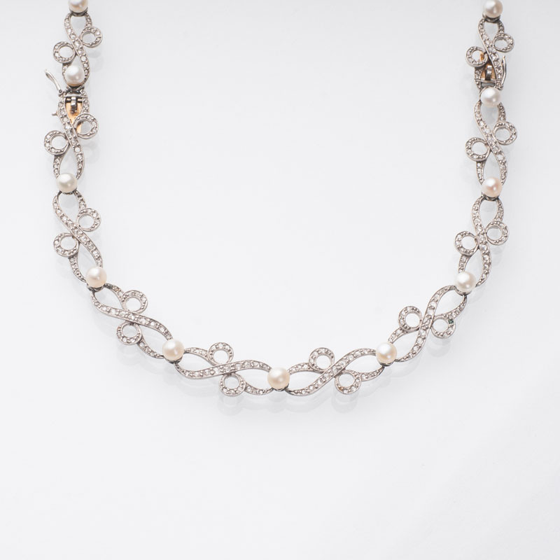 Art-Nouveau Diamant-Collier mit Naturperlen