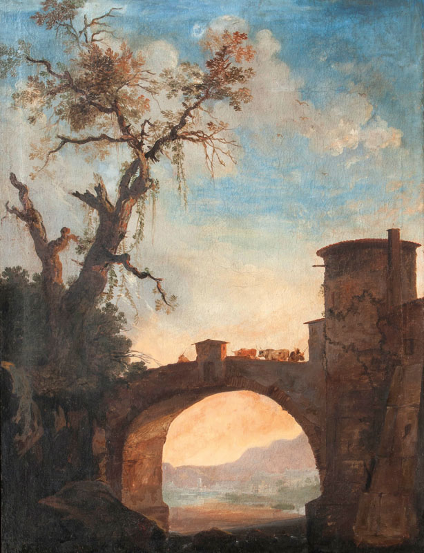 Südliche Landschaft mit Brücke