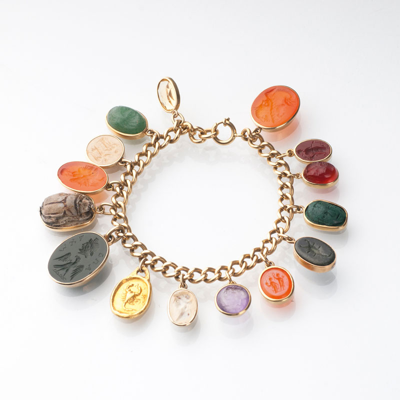 A bracelet with antique cameos and seals
