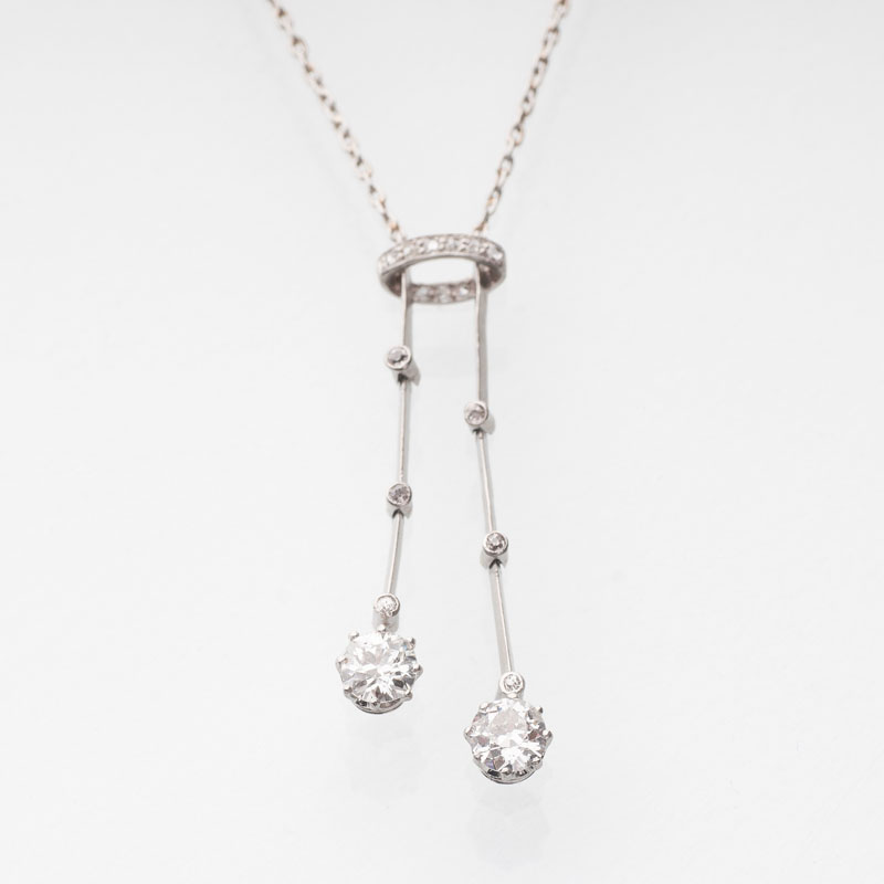 An Art-Nouveau diamond pendant with necklace