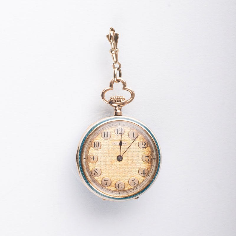 - An Art-Nouveau pendant watch with enamel and old cut diamond by Vulcain An Art-Nouveau pendant watch with enamel and old cut diamond by Vulcain
