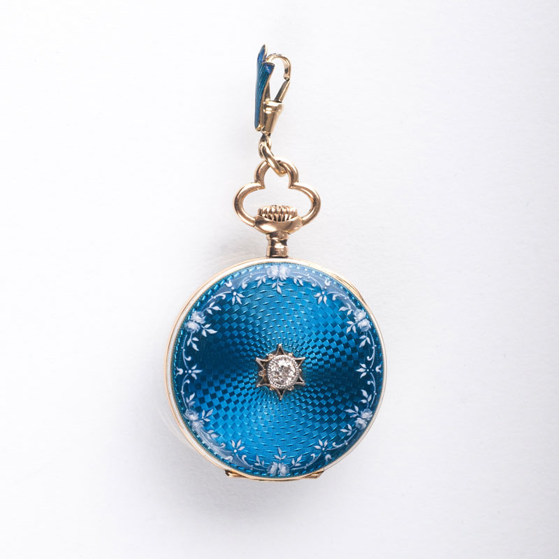An Art-Nouveau pendant watch with enamel and old cut diamond by Vulcain - image 2