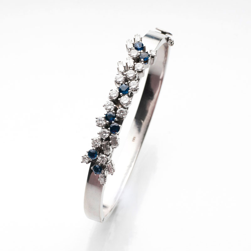 A sapphire diamond bangle bracelet