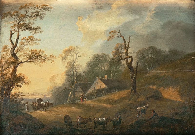 Idyllic Landscape with Farm and Herdsmen