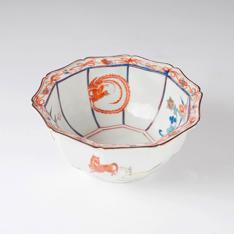 A very rare tenfold cambered bowl with East Asian decor from the Japanese Palace