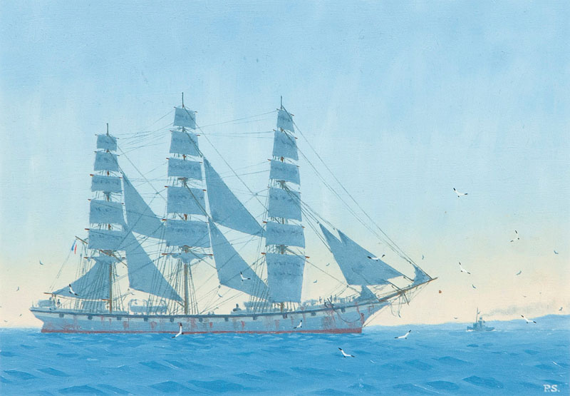 Französisches Vollschiff in der Flaute