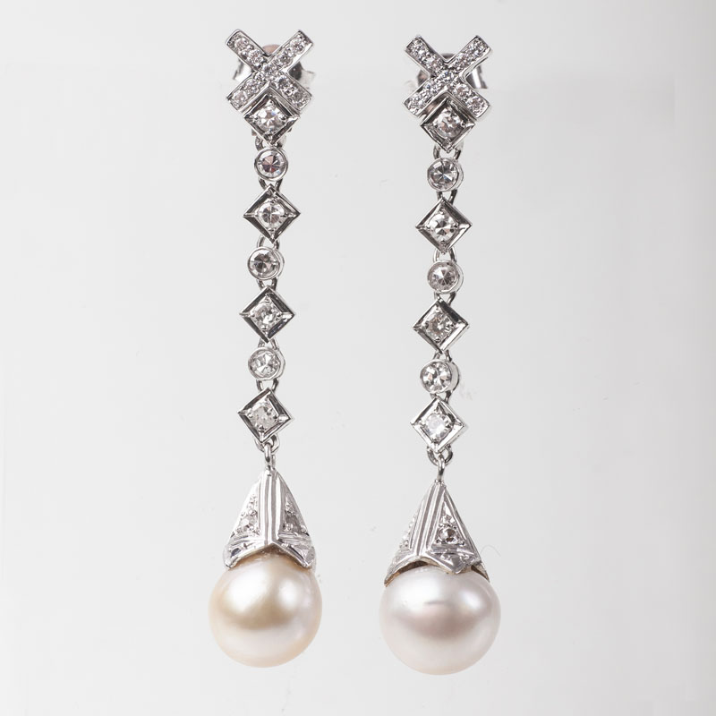 Paar Perlen-Brillant-Ohrhänger