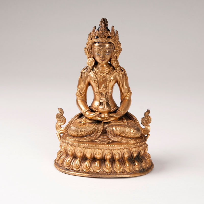 Bronze-Buddha 'Amitayus' auf Lotossockel