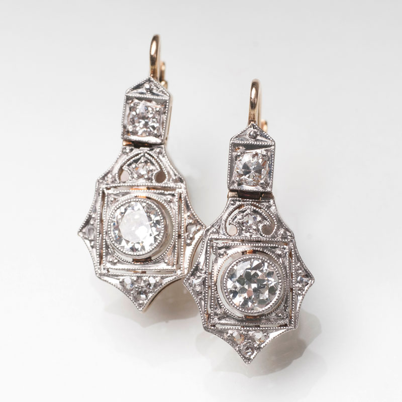 A pair of old cut diamond earrings