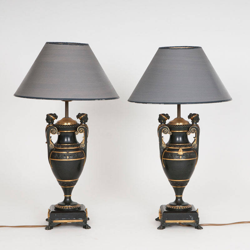 A pair of elegant amphora vases as table lamps