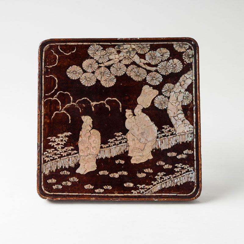 A laquer tray with mother-of-pearl inlays