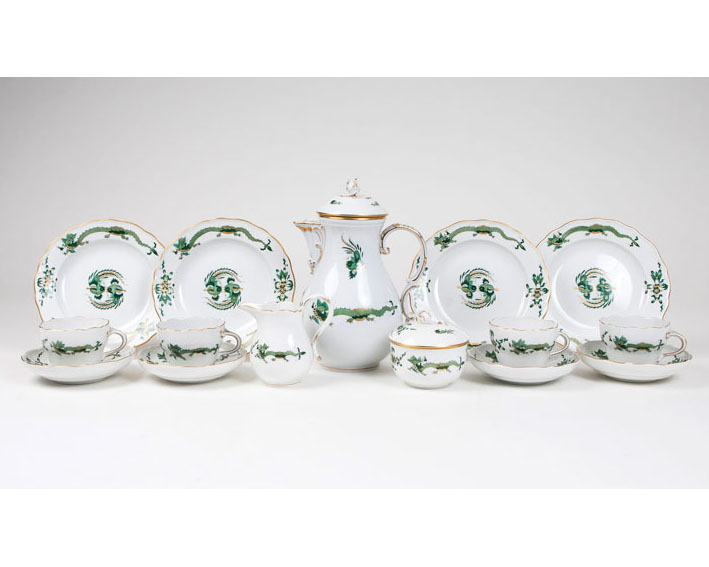 A coffee service 'opulent green court dragon' for 8 persons