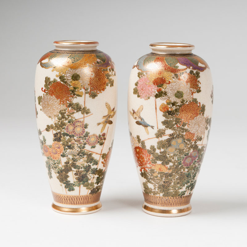 A pair of Satsuma vases with flower painting