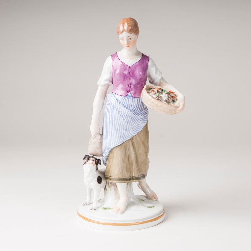 Porzellanfigur 'Landmädchen mit Wachtelhund'