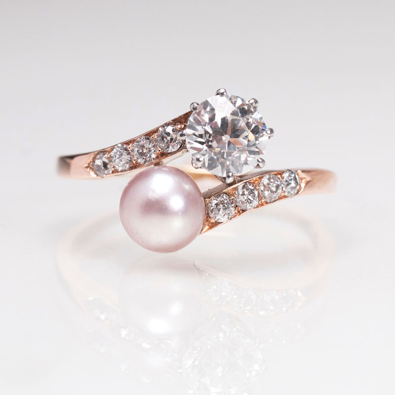 An Art Nouveau pearl diamond ring