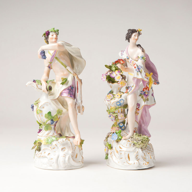 A pair of porcelain figures 'Spring allegory' and 'Autumn allegory'