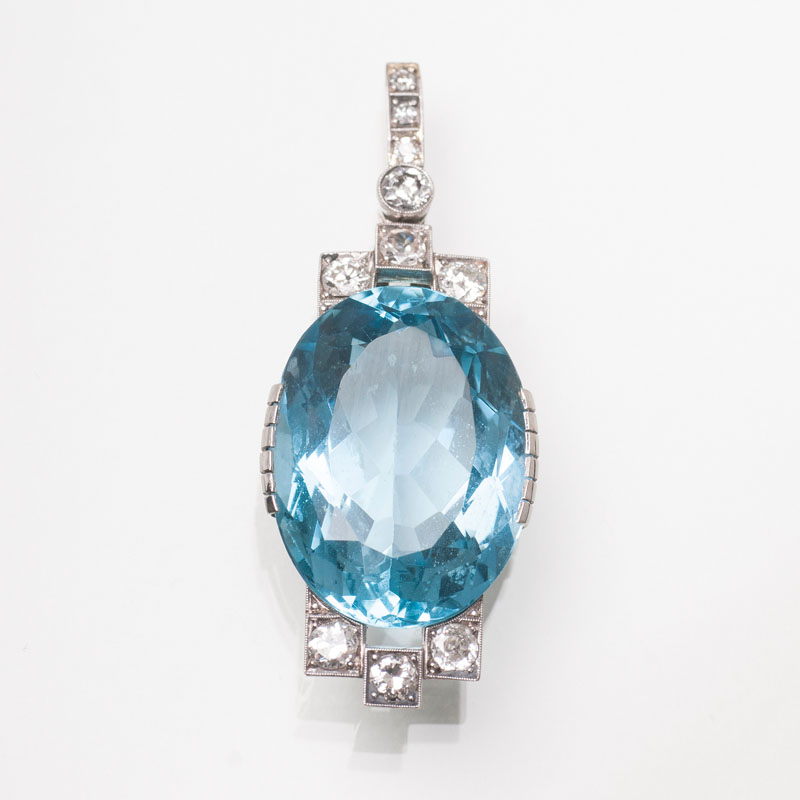 An Art-déco pendant with aquamarine and diamonds 'Santa Maria' - image 2