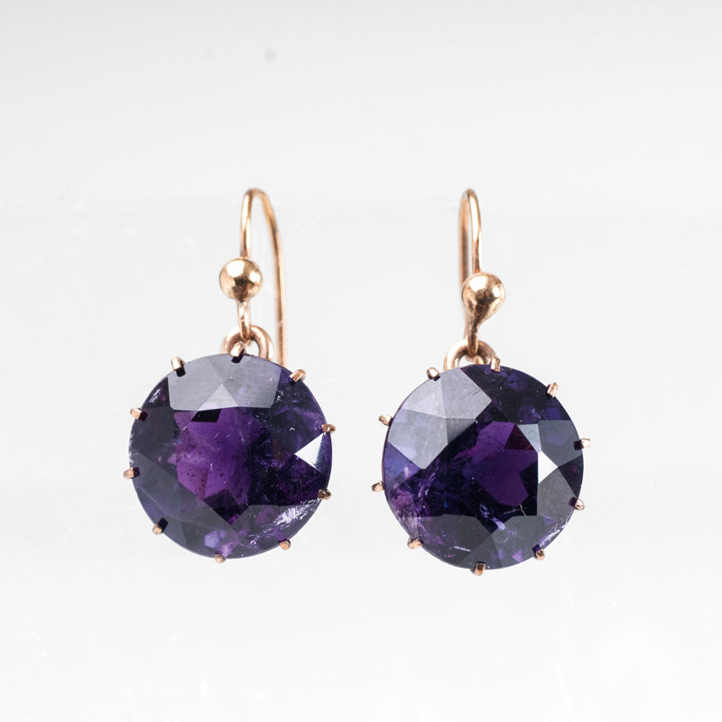 A pair of antique amethyst earrings