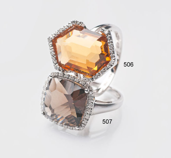 A smoky quartz ring with diamonds