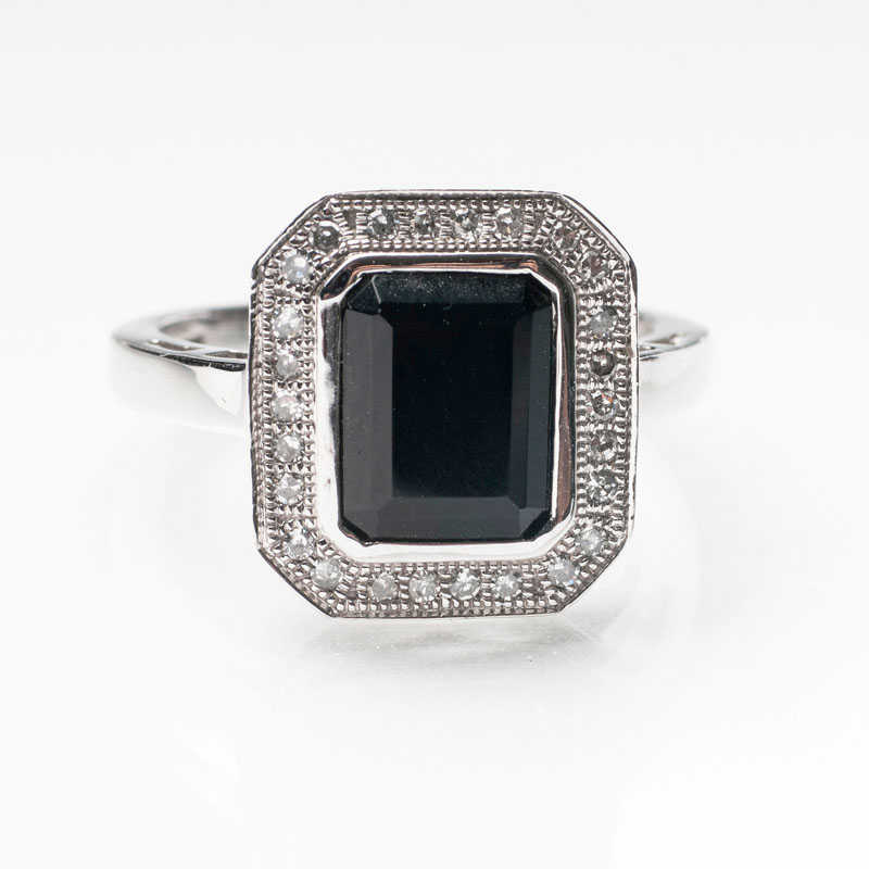 An onyx diamond ring