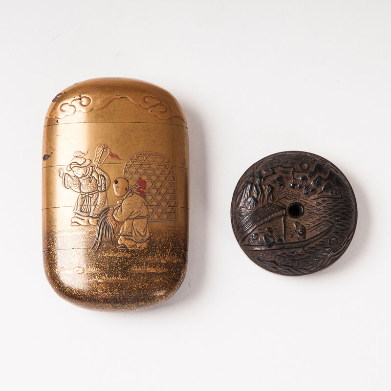 A fine fice-case laquer Inro and a Manju-Netsuke