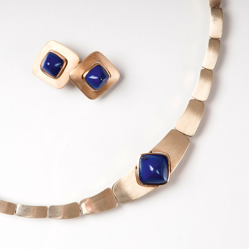 Lapis Lazuli Schmuck-Set mit Collier und Ohrclips