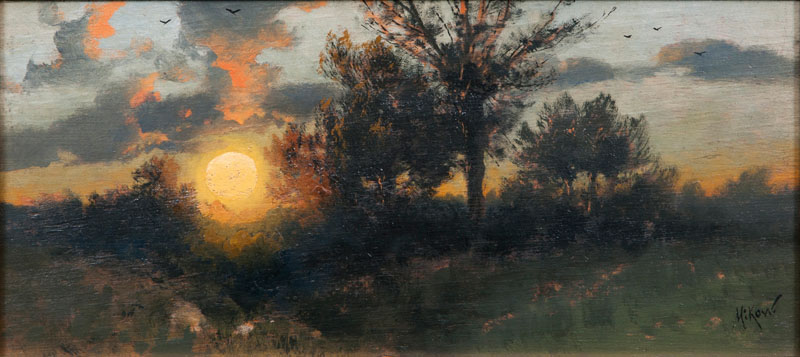 Landschaft mit Sonnenuntergang