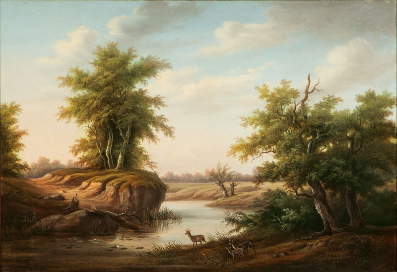 Romantic Landscape with Roes by a River