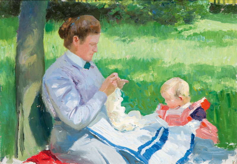 Johannes Heinrich Mogk - Woman with Child in a Garden Woman with Child in a Garden