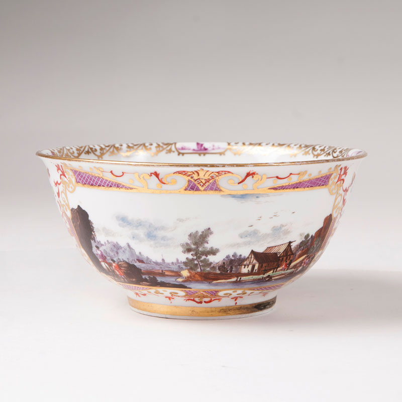 A bowl of museum-like quality with fine landscape decor in the styl of J.G.Heintze